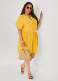 Cuffed V Neck Babydoll Dress