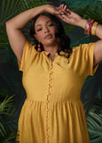 Cuffed V Neck Babydoll Dress