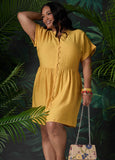 Cuffed V Neck Babydoll Dress