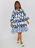 Plus Size Flounced Ikat Print Dress