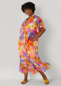 Pleated Watercolor Maxi Dress
