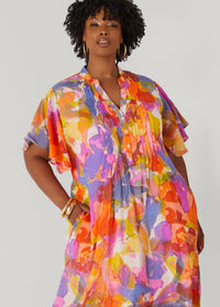 Pleated Watercolor Maxi Dress