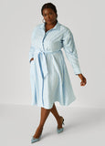Striped Drawstring Midi Shirtdress
