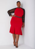 Flounced Mesh Paneled Dress