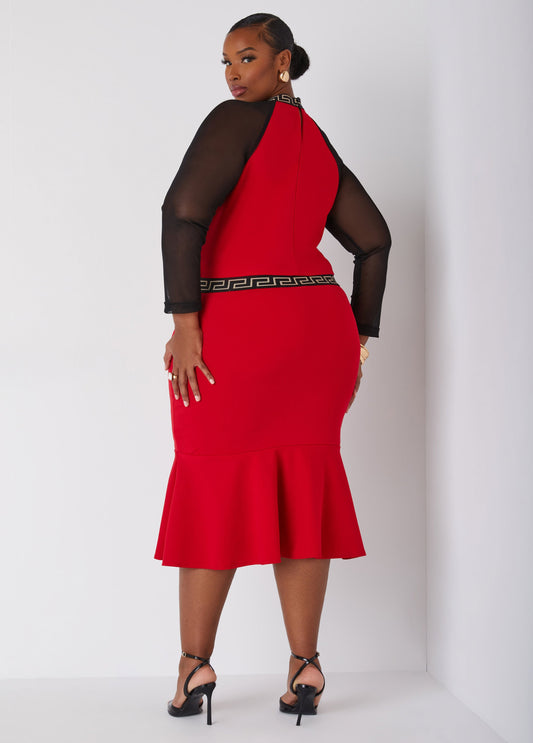 Flounced Mesh Paneled Dress