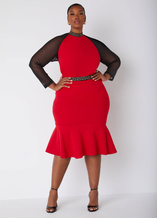 Plus Size Date Night Crepe Dress Plus Size Mesh Party Dress