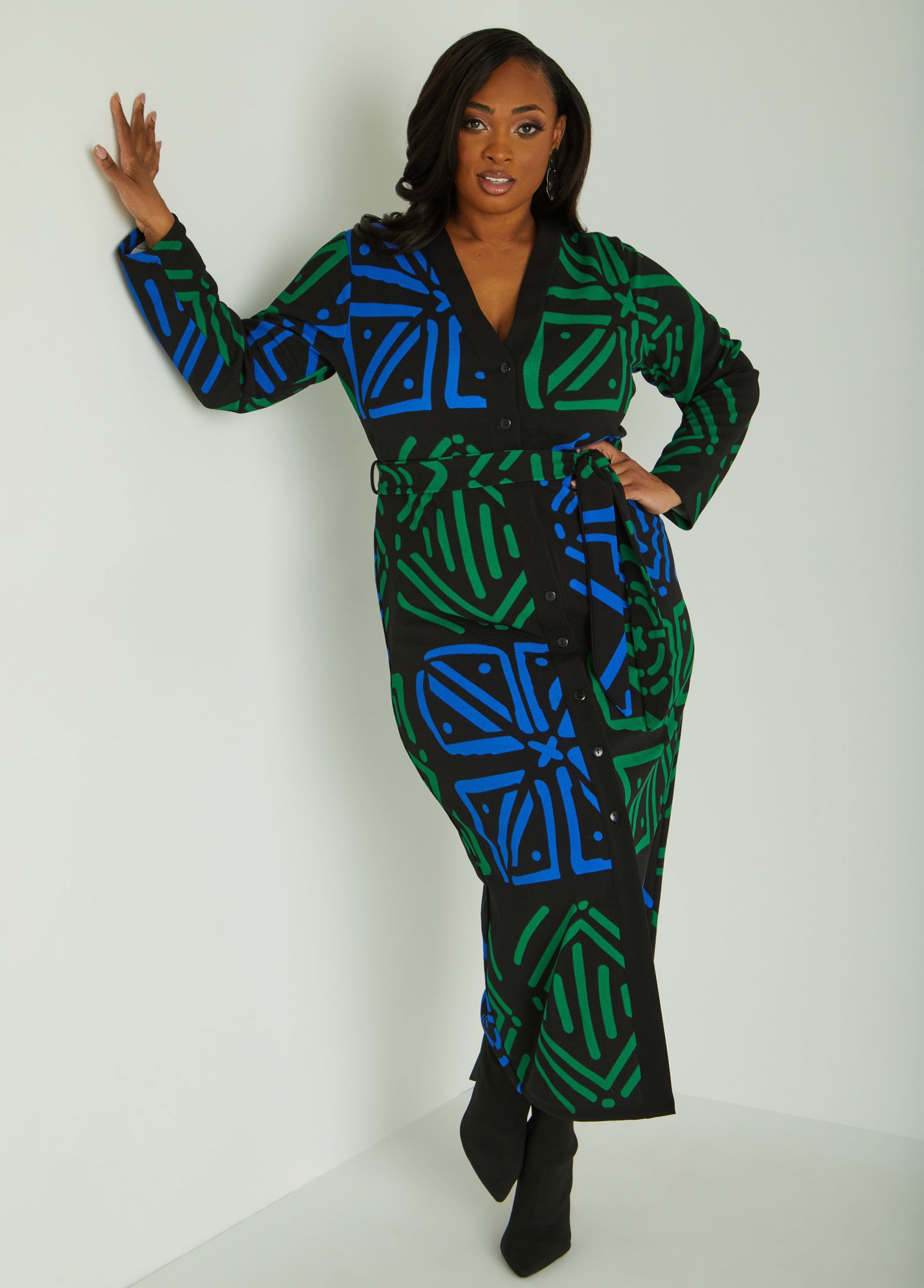 Flowing Silhouette Abstract Print Dress