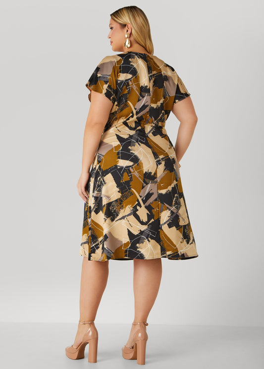 Abstract Print Satin Dress