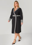 Stripe Trimmed Faux Wrap Dress