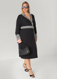 Stripe Trimmed Faux Wrap Dress
