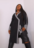 Stripe Trimmed Faux Wrap Dress