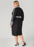 Stripe Trimmed Faux Wrap Dress