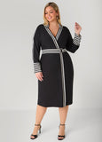 Stripe Trimmed Faux Wrap Dress