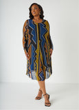 Printed Mesh Maxi A Line Dress