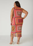 Square Print Mesh Sheath Dress