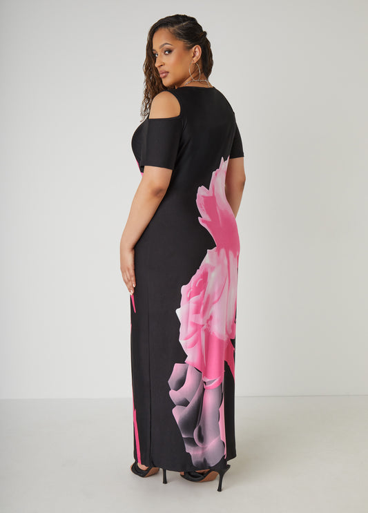 Cold Shoulder Rose Maxi Dress