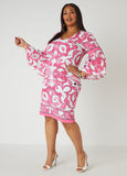 Printed Textured Knit Sheath Dress