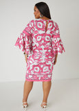 Printed Textured Knit Sheath Dress