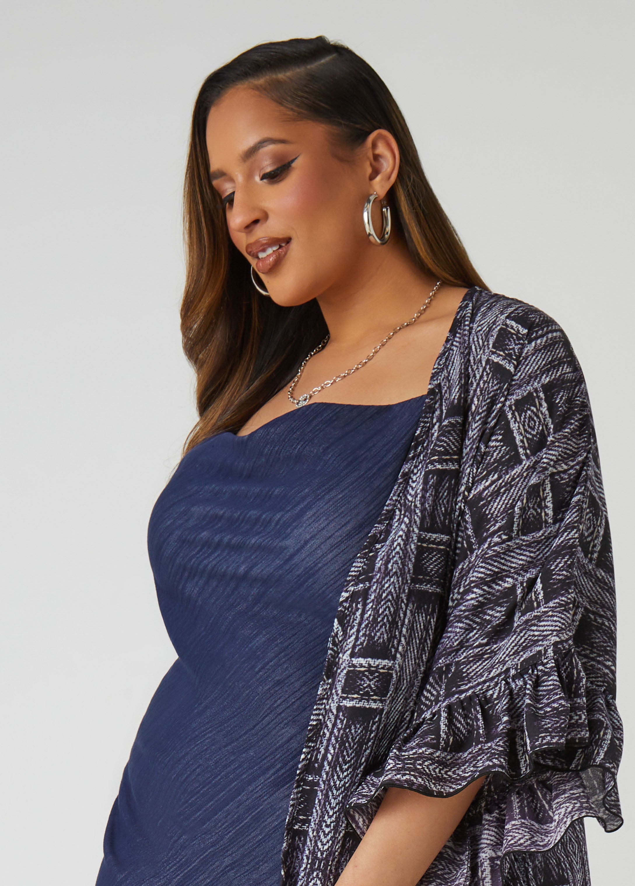 Plus Size Printed Duster Plus Size Lightweight Jacket