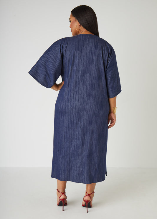 Textured Denim Open Front Duster