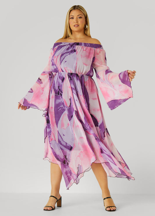 Plus Size Off The Shoulder Watercolor Dress