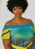 Off The Shoulder Printed Mesh Dress