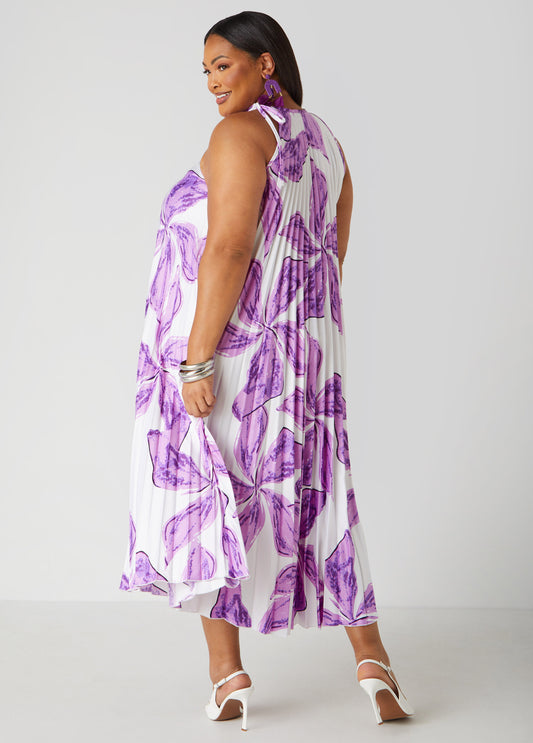 Pleated Floral Maxi Dress
