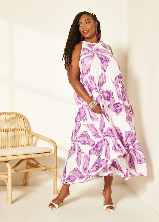 Pleated Floral Maxi Dress