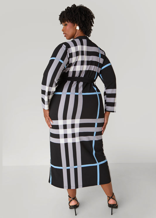 Plaid Maxi Cardigan Dress