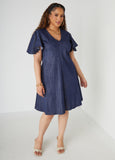 Plus Size Textured Denim A Line Dress