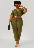 Faux Wrap Stretch Knit Jumpsuit