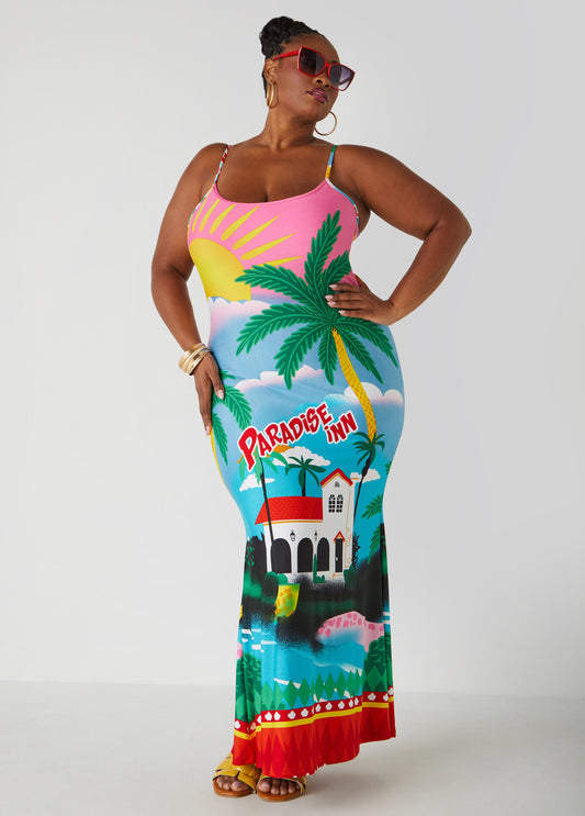 Plus Size Paradise Inn Printed Bodycon Dress
