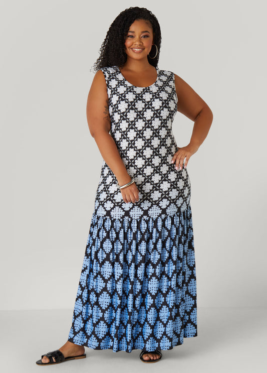 Plus Size Kaleidoscope Drop Waist Dress