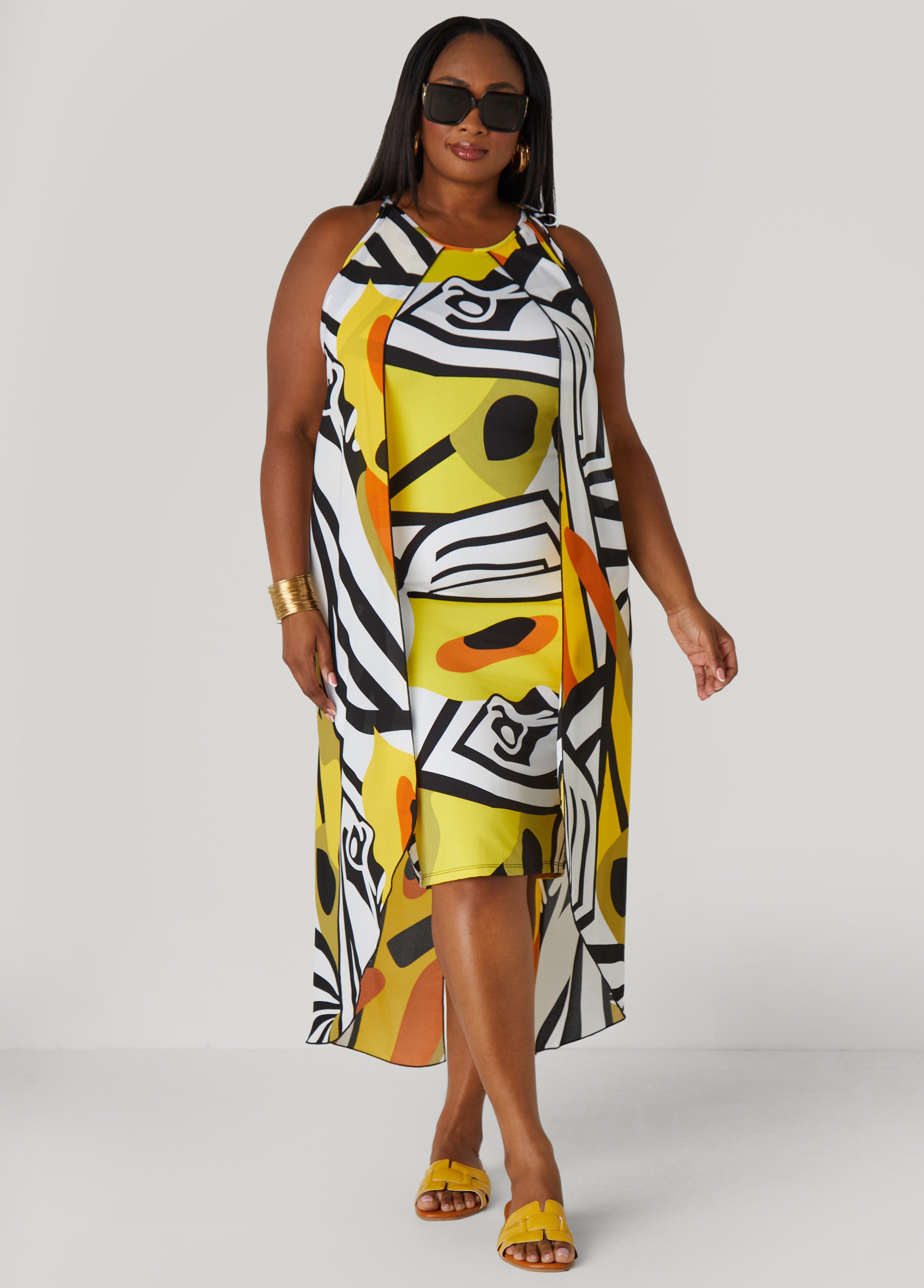Plus Size Layered Geo Print Dress