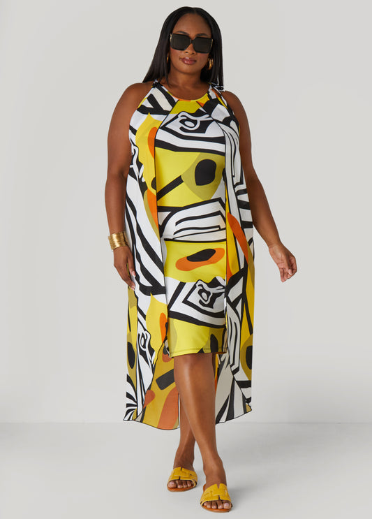 Plus Size Layered Geo Print Dress