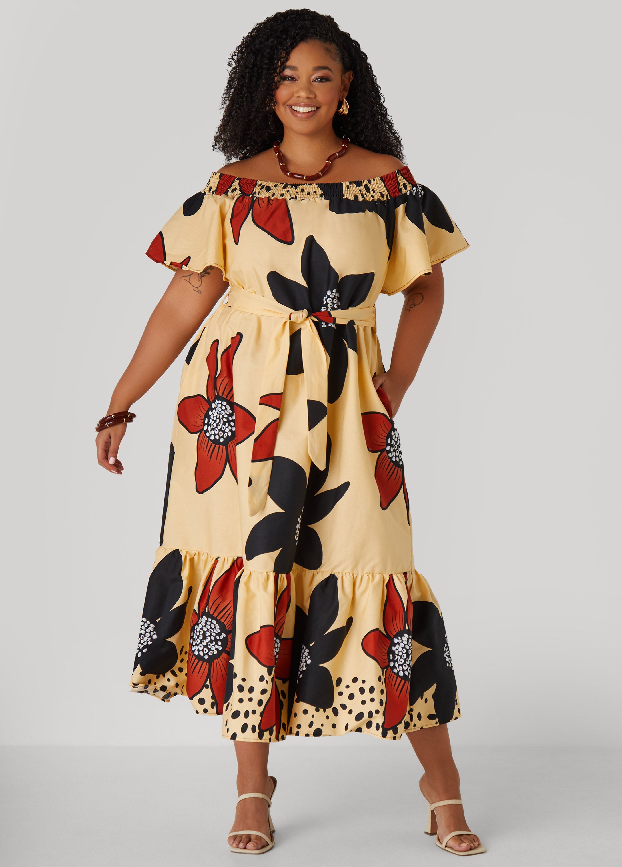 Plus Size Floral Off The Shoulder Dress