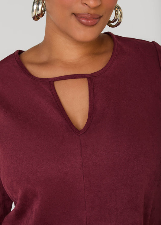 Bell Sleeved Faux Suede Dress