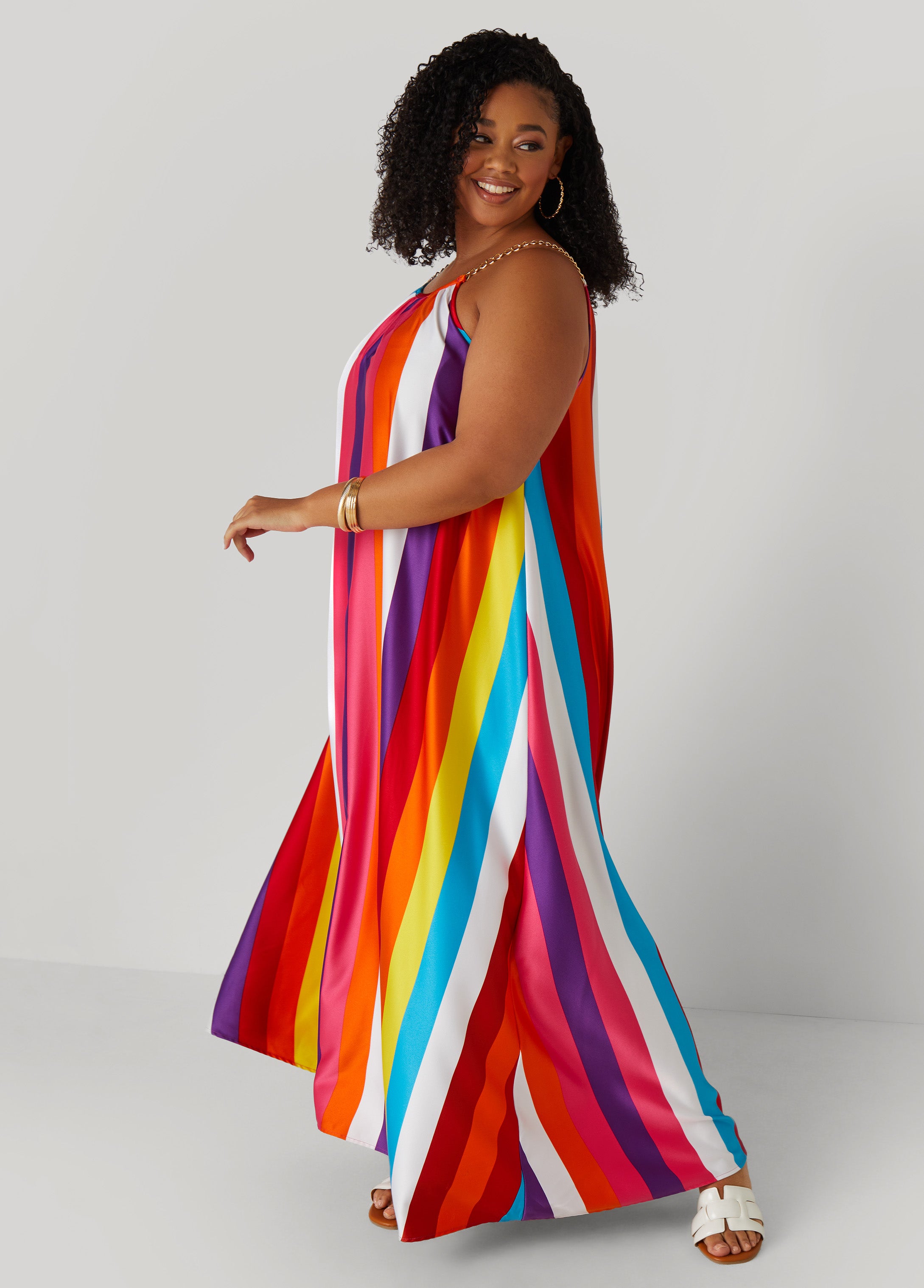 Striped Chain Trimmed Maxi Dress