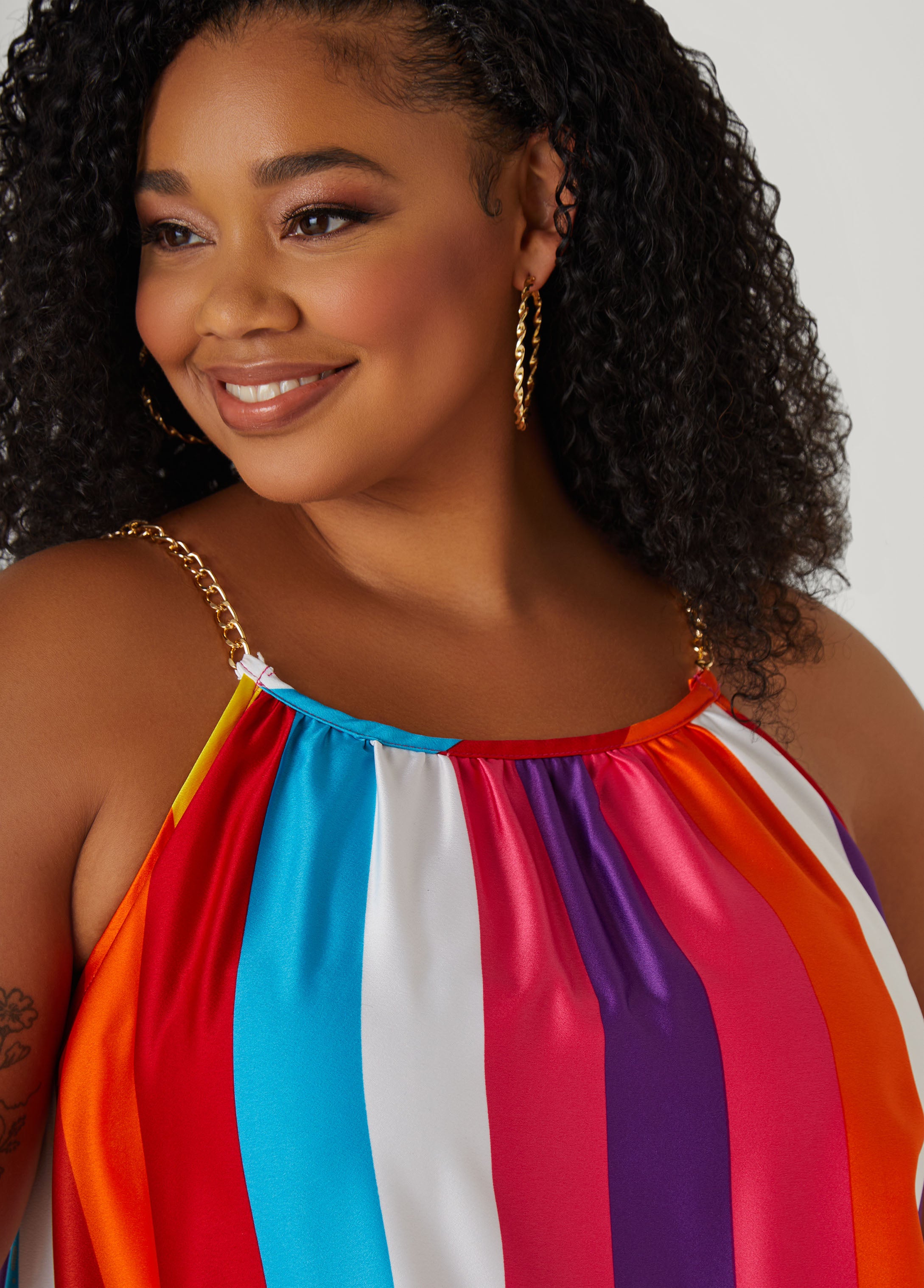 Striped Chain Trimmed Maxi Dress