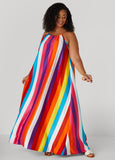 Plus Size Striped Chain Trimmed Maxi Dress