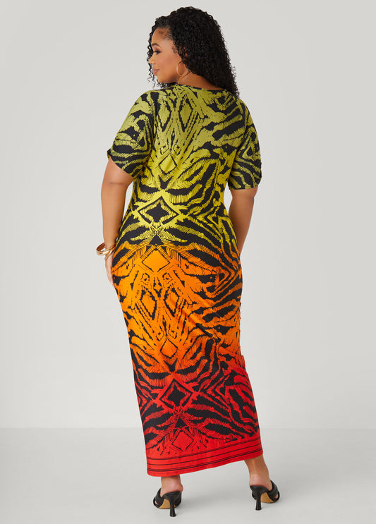 Ombre Printed Ruched Dress