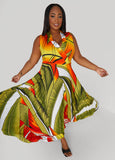 Tropical Faux Wrap Maxi Dress