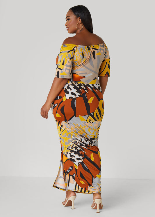 Off The Shoulder Printed Maxi Dress