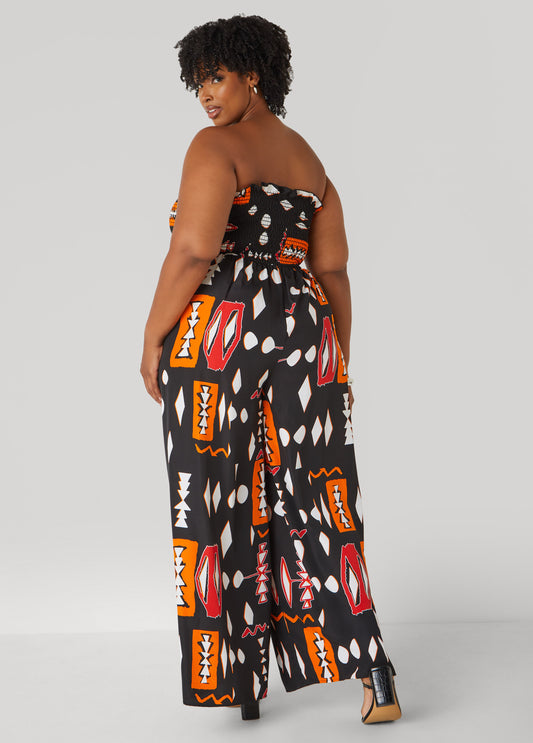 Strapless Abstract Print Jumpsuit