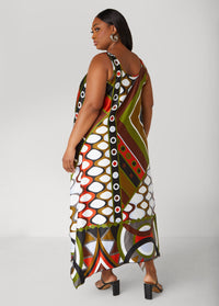Abstract Print Satin Midi Dress