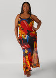 Watercolor Print Mesh Maxi Dress