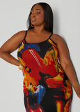 Watercolor Print Mesh Maxi Dress