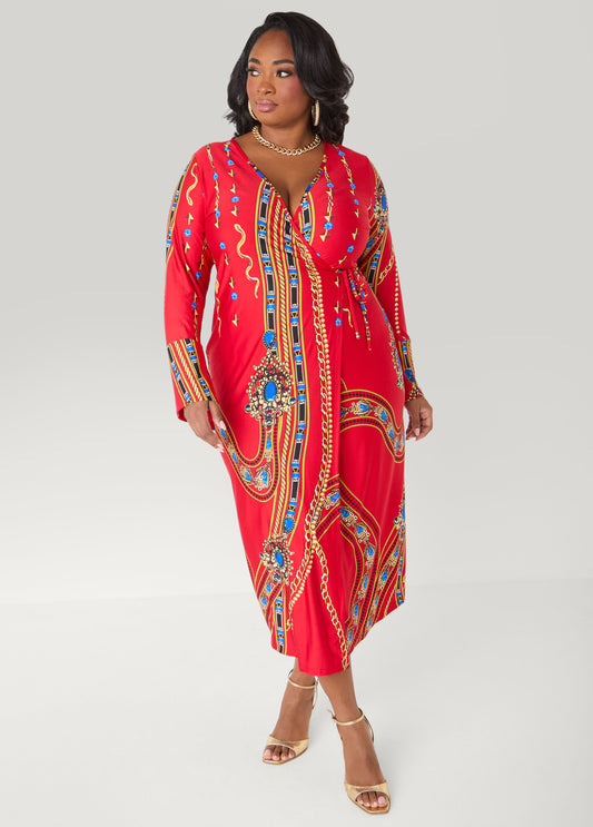 Plus Size Jewel Print Maxi Wrap Dress