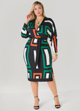 Plus Size Printed Faux Wrap Midi Dress