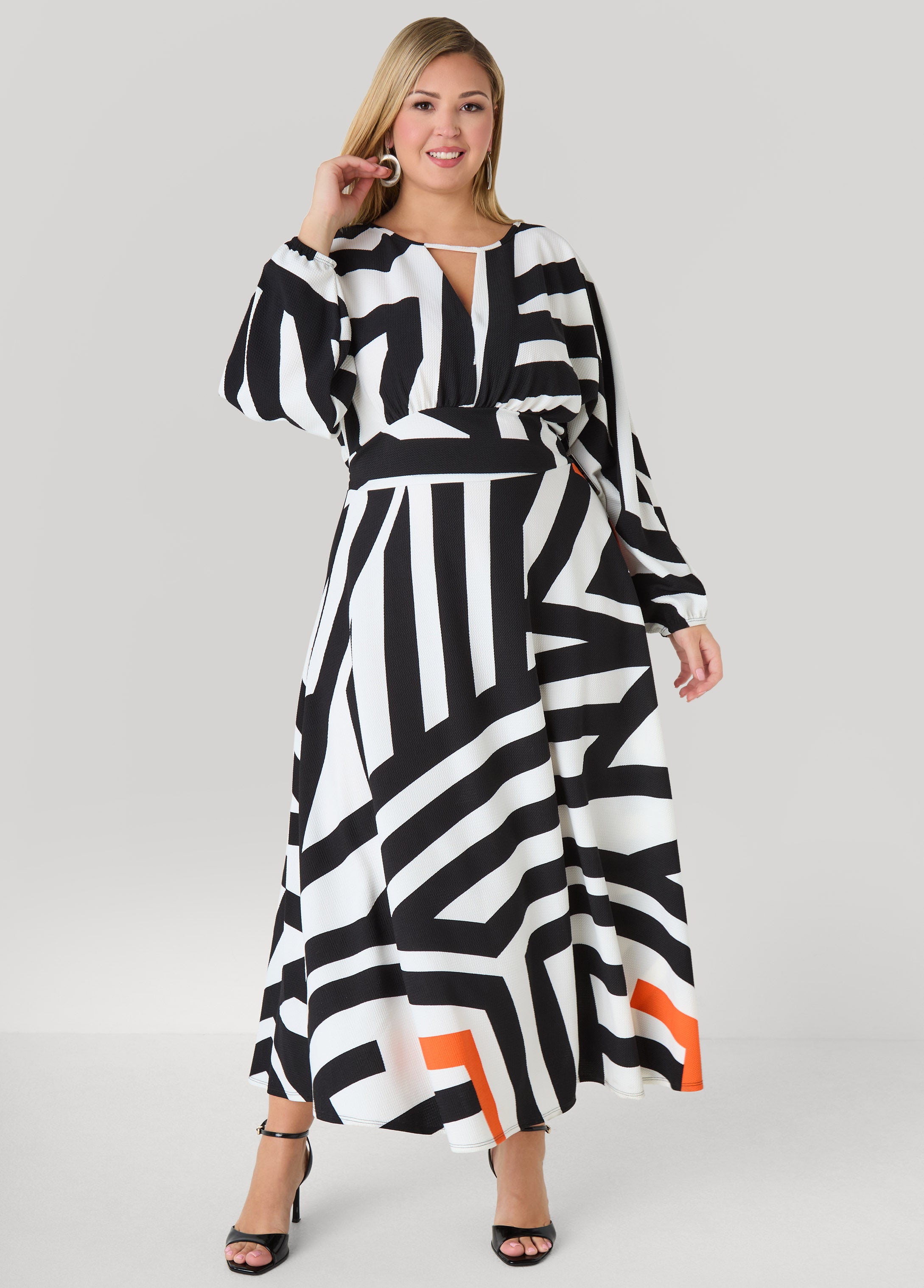 Split Sleeved Printed Maxi Dress